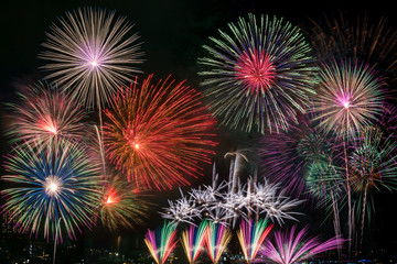 Beautiful colorful fireworks at night for celebration and anniversary or New year holiday concept