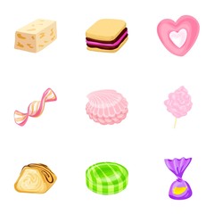 Delicious candy icon set. Cartoon set of delicious candy vector icons for web design