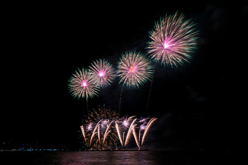 Beautiful colorful fireworks at night for celebration and anniversary or New year holiday concept