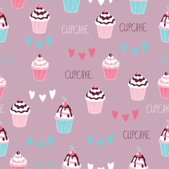 Beautiful yummy cupcake seamless background pattern