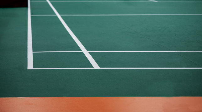Indoor badminton court, selective focus