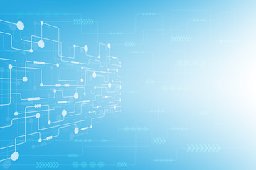 Abstract technology with geometric polygonal line and circuit board on blue color background. Modern concept. Template used for business, science, medical, digital. space for your design