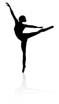 Silhouette of a ballet dancer dancing in a pose or position