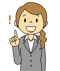 人差し指をさす女性　事務員　会社員　二頭身