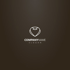 white logo on a black background. simple vector line art outline logo of owl shape