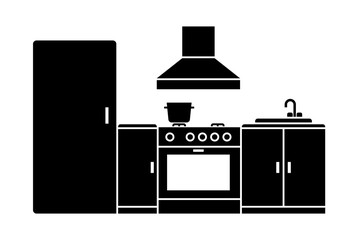Kitchen room silhouette icon. Clipart image isolated on white background