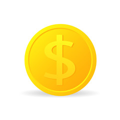 Golden dollar coin icon. Clipart image isolated on white background