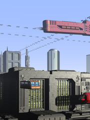 Space Harbor Sky Traffic 3d-Rendering (Daylight) © weirdmedia
