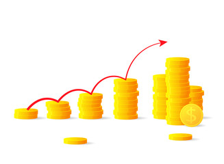 Graph from golden coins. Profit increase concept. Clipart image isolated on white background