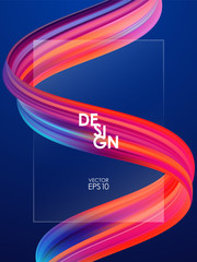 Modern abstract blank poster background with 3d twisted colorful flow liquid shape. Acrylic paint design