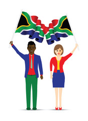 South Africa flag waving man and woman