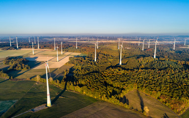 Aerial view of a wind farm in Germany