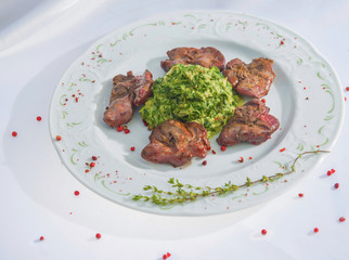 Grilled Duck Liver With Spinach