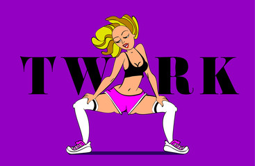 Twerk dance female cartoon character design. Vector illustration.