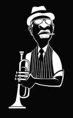 Poster Karikatuur van een jazztrompettist © Isaxar