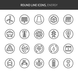 Fototapeta premium Energy theme, round line icons