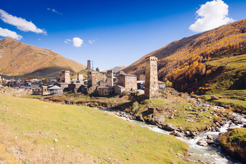 Ushguli village with typical old towers, Unesco heritage, Svaneti, Georgia