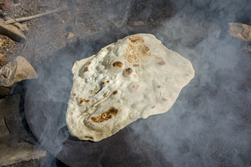 Druze pita bread on a tabun
