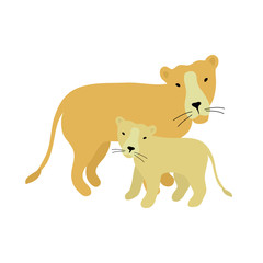 vector color yellow lion big cat animal family mother  child simple scandinavian style childish for your paper textile design