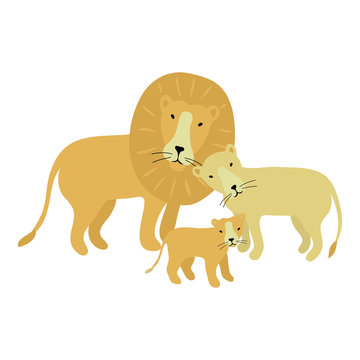 vector color yellow lion big cat animal family mother father child simple scandinavian style childish for your paper textile design