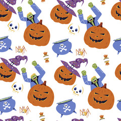 Halloween Vector seamless pattern. Holiday Design elements