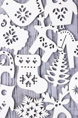 Christmas decorations on a gray wooden background