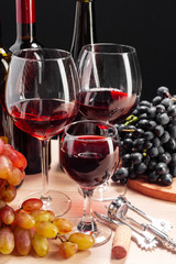 wine and grapes on the table
