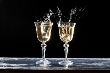 Glasses of champagne with splash