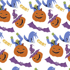 Halloween Vector seamless pattern. Holiday Design elements