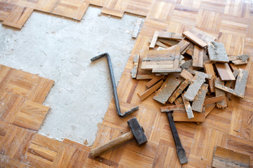 Close up of parquet tiles flooring