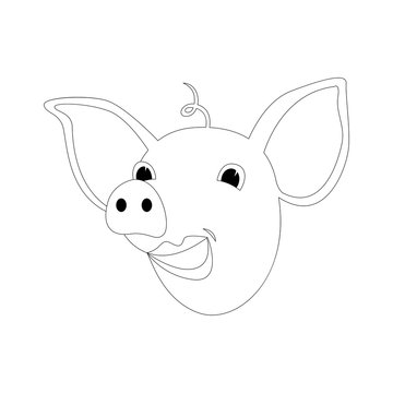  cartoon pig head  vector illustration    lining draw   front