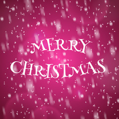 Merry Christmas inscription on red background with realistic falling snow