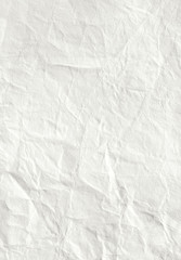 White crumpled paper sheet, background for design, paper texture, old, empty, textured