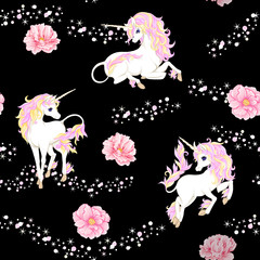 Seamless pattern, background with unicorn © Elen  Lane