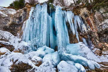 Frozen waterfall in the winter