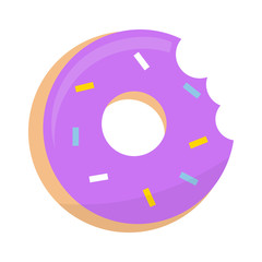 Fototapeta na wymiar Simple, flat purple donut icon. Bitten into. Isolated on white
