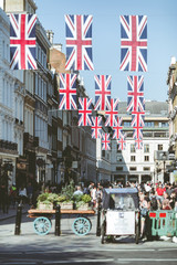 Flags of Great Britain on streets of London