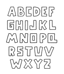 Alphabet doodle design, square shape. Upper case English letters. Bold font clip art, typography style. Hand drawn vector illustration. EPS 10