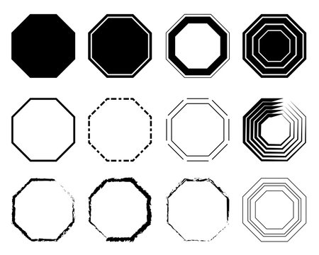 Octagon icon pack. Geometry octagonal eight sided polygon octagon line. Vector illustration