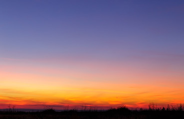 Fototapeta na wymiar Bright colorful sunset over the field.