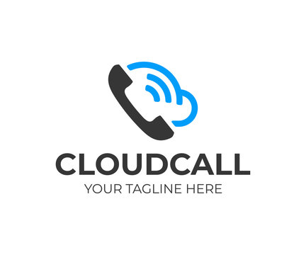 Cloud phone system logo design. Mobile cloud computing vector design. Handset and cloud logotype