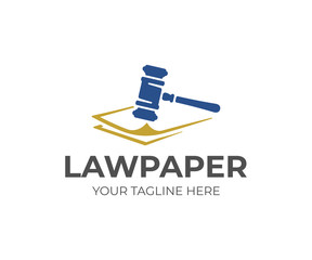 Legal documents logo design. Law papers and law gavel vector design. Attorney logotype