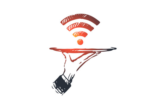 Provider, wi-fi, internet, network, access concept. Hand drawn isolated vector.