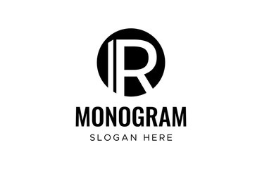 Premium linear monogram letter R logotype. R logo vector.