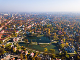 Aerial: The pond Float in Kaliningrad in autumn