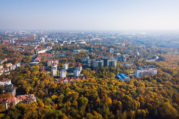 Aerial: Cityscape of Kaliningrad in autumn