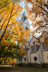 The Kaliningrad Puppet Theatre through the autumn foliage