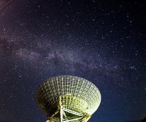 Radio telescopes and the Milky Way at night