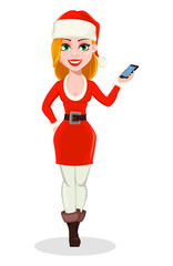 Merry Christmas. Woman in Santa Claus costume