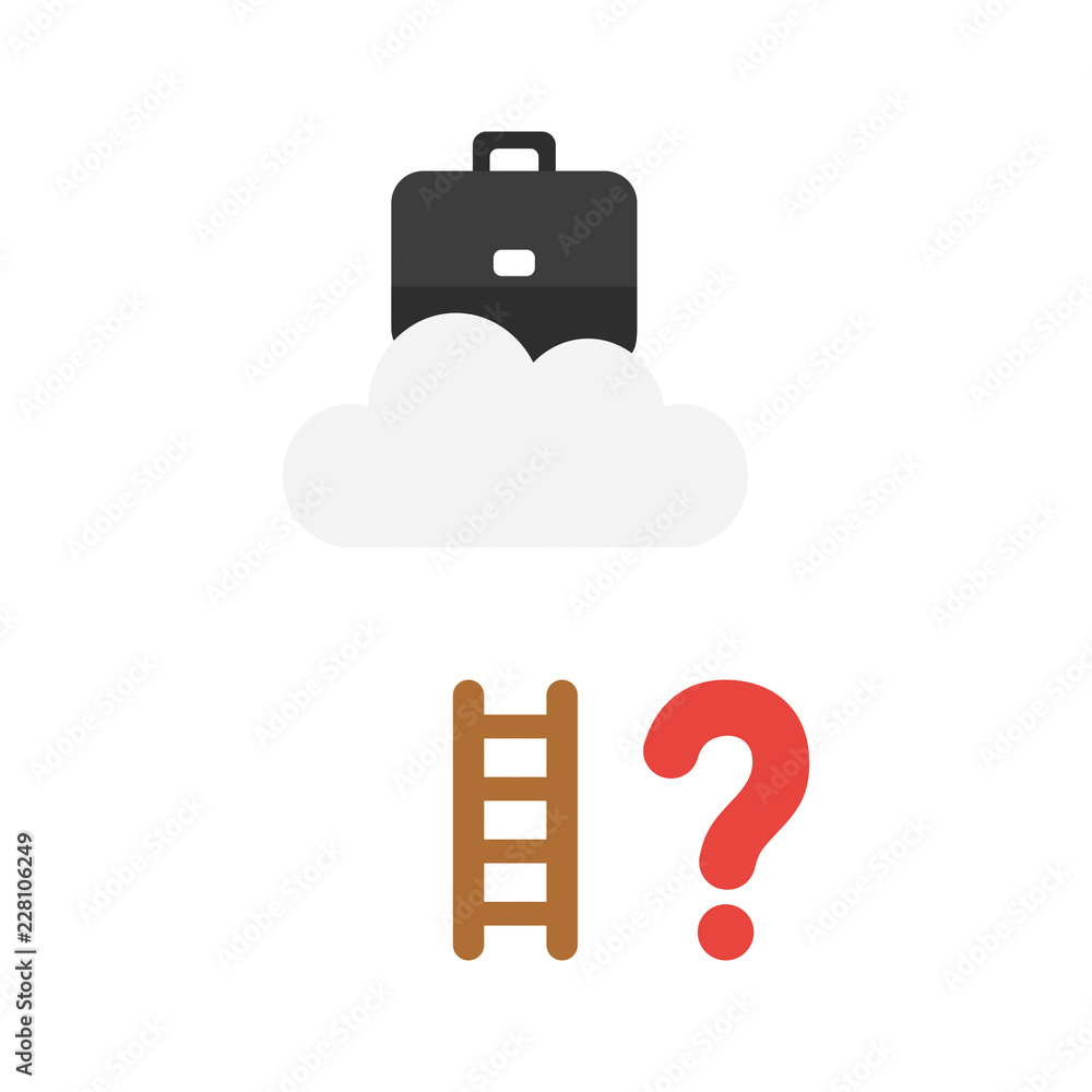 Poster vector icon concept of briefcase on cloud with short ladder and question mark